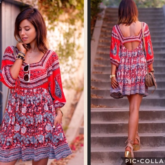 Free People Dresses & Skirts - Free People Midsummer Dream Mini Dress Large Boho Red Paisley Bohemian Poppy